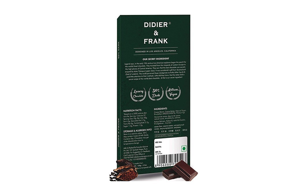 Didier & Frank 50% Sweet Dark Chocolate    Box  100 grams